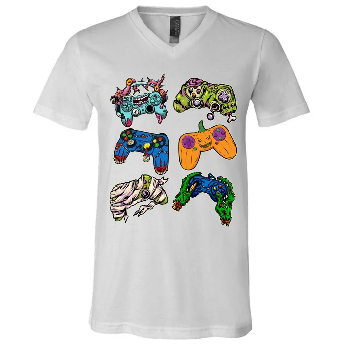 Halloween Monster Video Game Controllers V-Neck T-Shirt