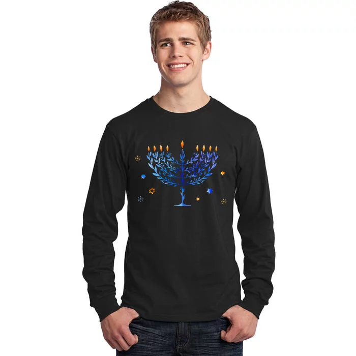 Hanukkah Menorah Watercolor Festival Of Light Tall Long Sleeve T-Shirt