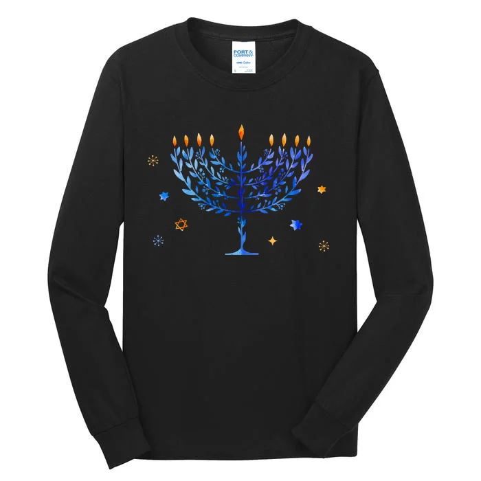 Hanukkah Menorah Watercolor Festival Of Light Tall Long Sleeve T-Shirt