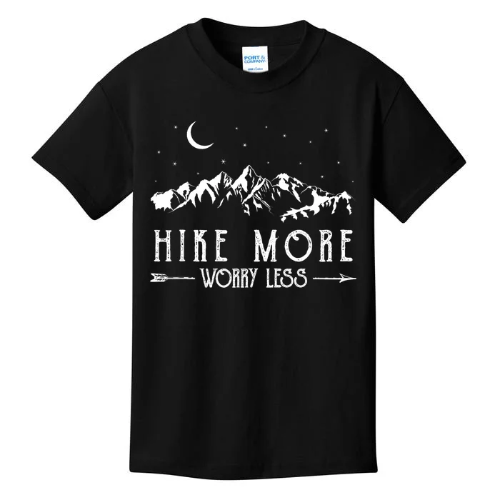 Hike More Worry Less Funny Nature Lovers Hiking Mountains Kids T-Shirt