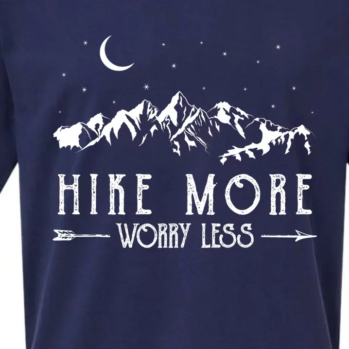 Hike More Worry Less Funny Nature Lovers Hiking Mountains Sueded Cloud Jersey T-Shirt