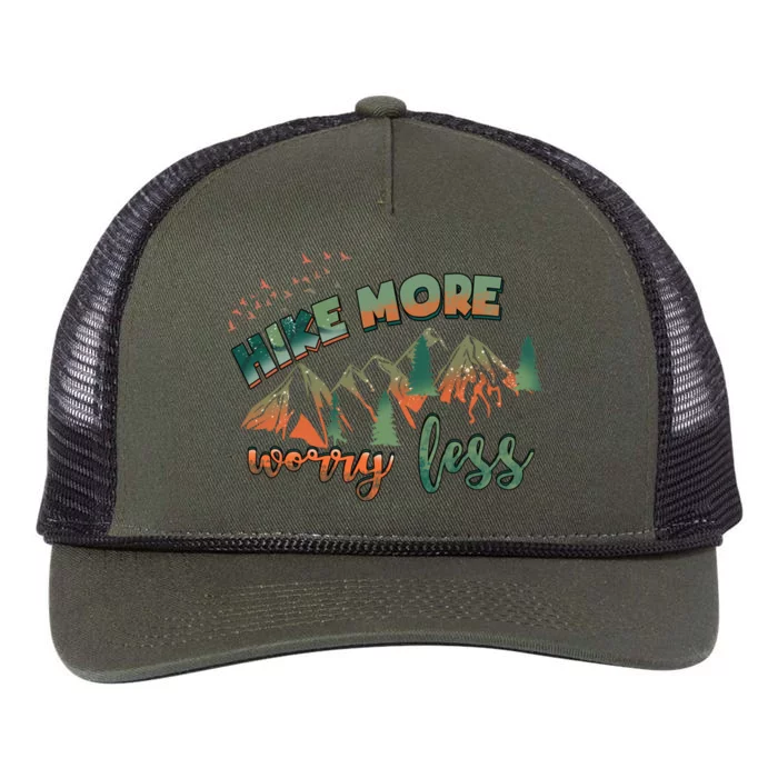 Hike More Worry Less Funny Nature Lovers Hiking Mountains Gift Retro Rope Trucker Hat Cap