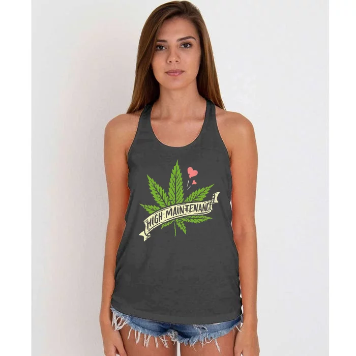 High Maintenance Weed Cannabis Pocket 420 THC Stoner Gift Women's Knotted Racerback Tank