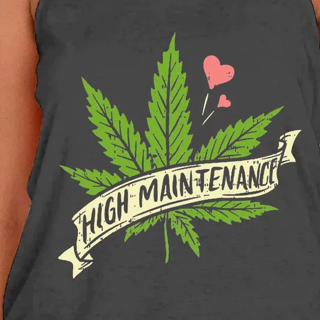 High Maintenance Weed Cannabis Pocket 420 THC Stoner Gift Women's Knotted Racerback Tank