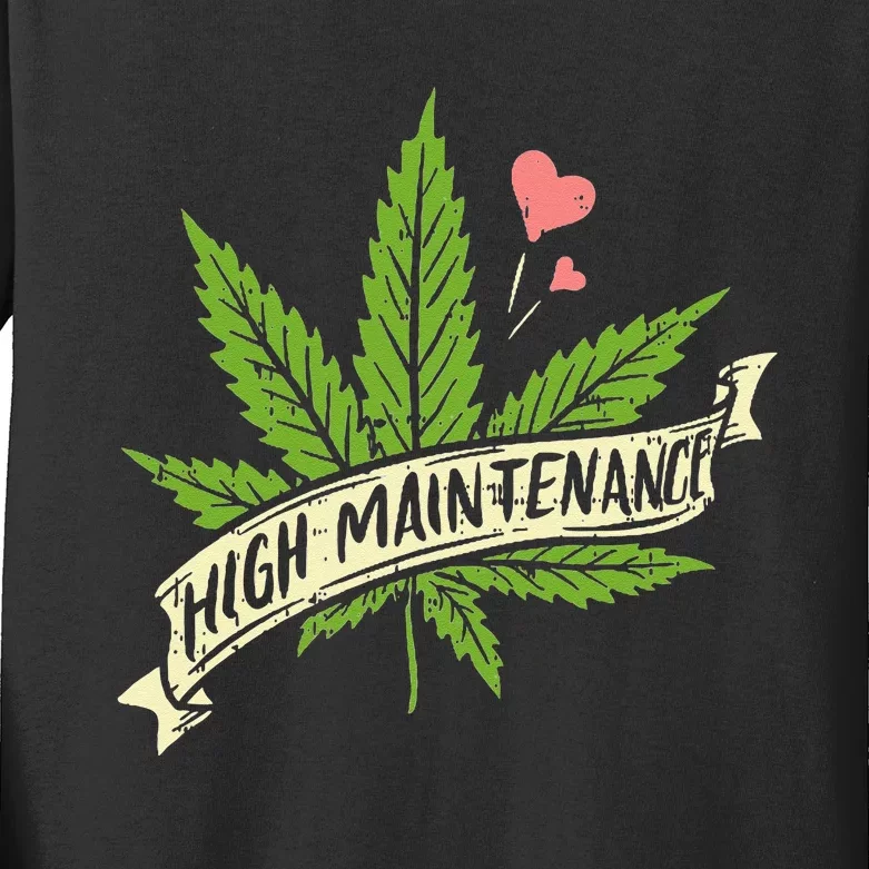 High Maintenance Weed Cannabis Pocket 420 THC Stoner Gift Kids Long Sleeve Shirt