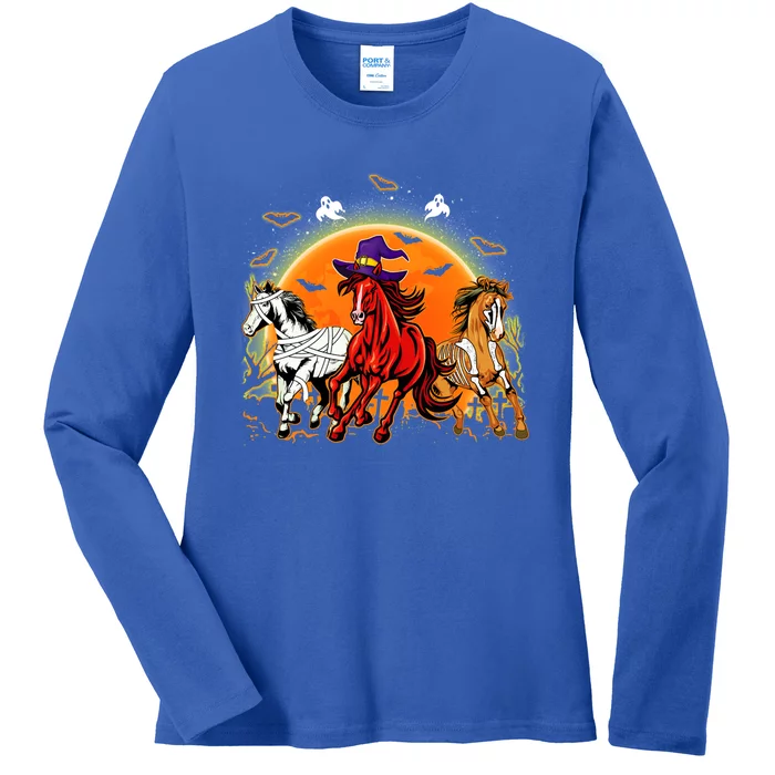 Horse Mummy Witch Pumpkin Halloween Horror For Horse Lovers Great Gift Ladies Long Sleeve Shirt