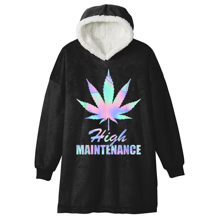 High Maintenance Weed Cannabis Pocket 420 THC Stoner Gift Hooded Wearable Blanket