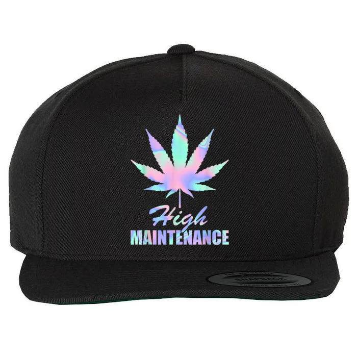 High Maintenance Weed Cannabis Pocket 420 THC Stoner Gift Wool Snapback Cap