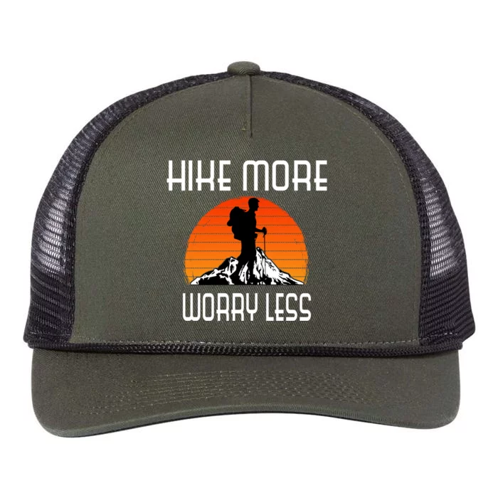 Hike More Worry Less Trekking Hiking Vacay Vibes Gift Retro Rope Trucker Hat Cap