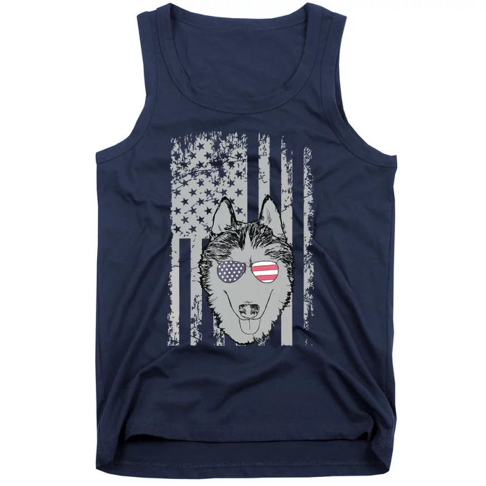 Husky Men Women Siberian Husky Lover Gift USA Flagn Tank Top