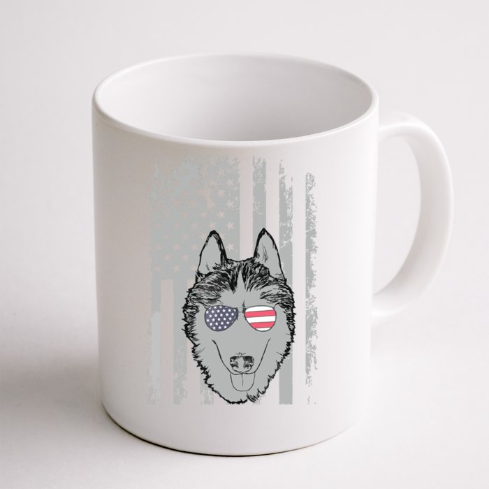 Husky Men Women Siberian Husky Lover Gift USA Flagn Front & Back Coffee Mug