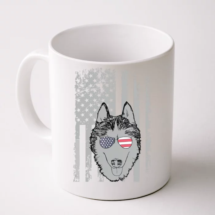 Husky Men Women Siberian Husky Lover Gift USA Flagn Front & Back Coffee Mug