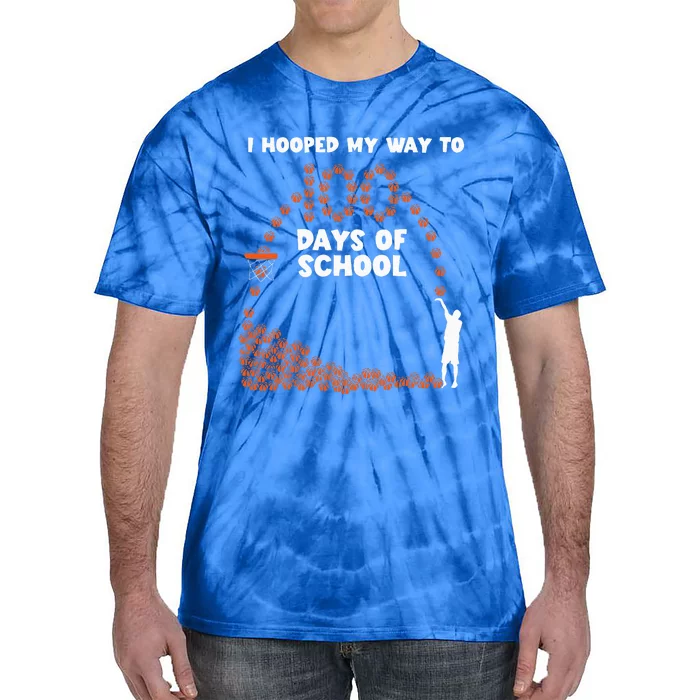 Hooped My Way 100 Days School Basketball 100th Day Tie-Dye T-Shirt