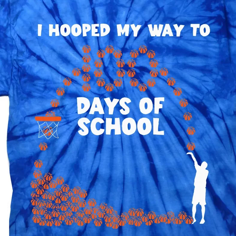 Hooped My Way 100 Days School Basketball 100th Day Tie-Dye T-Shirt