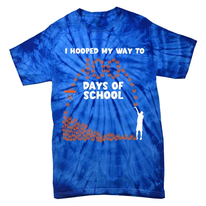 Hooped My Way 100 Days School Basketball 100th Day Tie-Dye T-Shirt