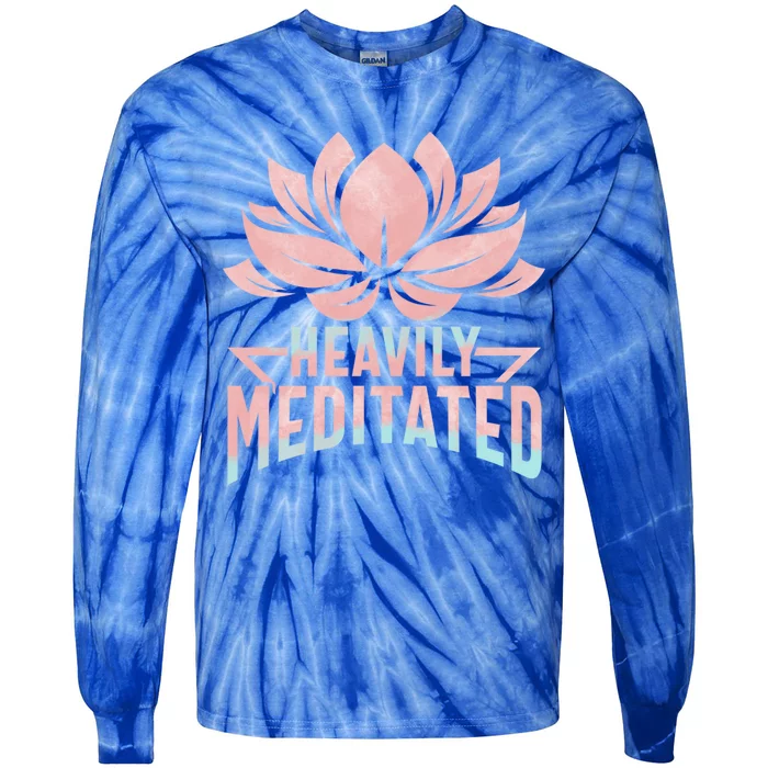 Heavily Meditated Yoga Pun Great Gift Lotus Flower Cool Gift Tie-Dye Long Sleeve Shirt