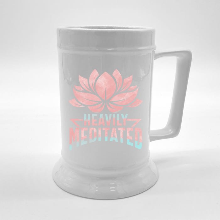 Heavily Meditated Yoga Pun Great Gift Lotus Flower Cool Gift Front & Back Beer Stein