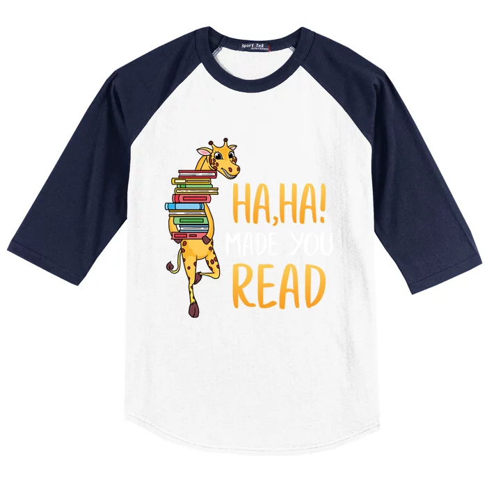 Haha Made You Read Giraffe Funny English Teacher Reading Gift Baseball Sleeve Shirt