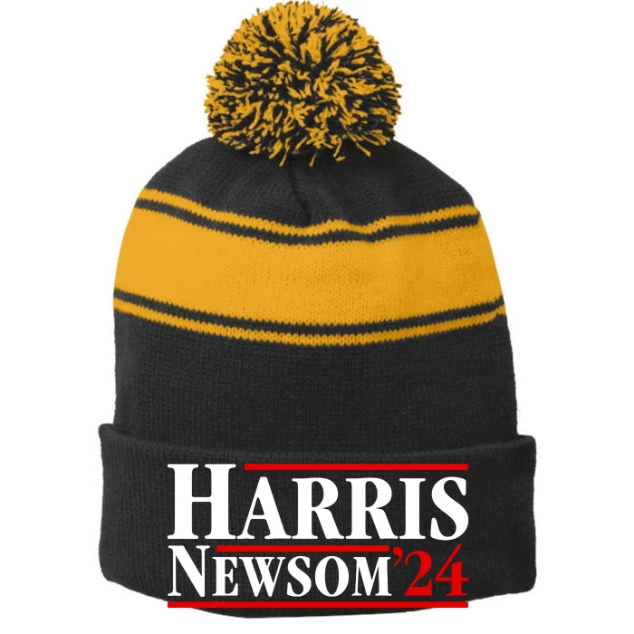 Harris Newsom 2024 For President Kamala Harris Gavin Newsom Stripe Pom Pom Beanie