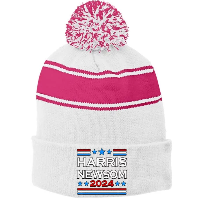 Harris Newsom 2024 For President Stripe Pom Pom Beanie