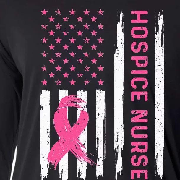 Hospice Nurse American Flag Nurse Breast Cancer Awareness Cooling Performance Long Sleeve Crew