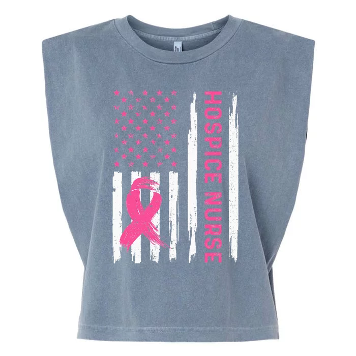 Hospice Nurse American Flag Nurse Breast Cancer Awareness Garment-Dyed Women's Muscle Tee