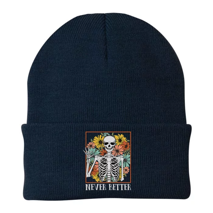 Halloween Never Better Skeleton Floral Skull Knit Cap Winter Beanie