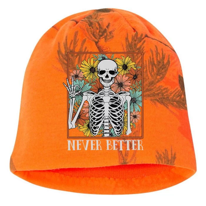 Halloween Never Better Skeleton Floral Skull Kati - Camo Knit Beanie