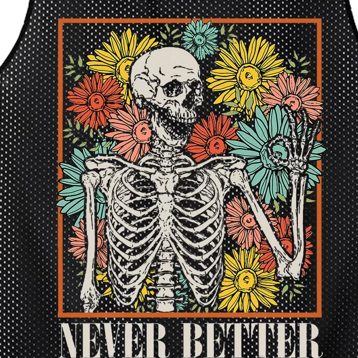 Halloween Never Better Skeleton Floral Skull Funny Mesh Reversible Basketball Jersey Tank