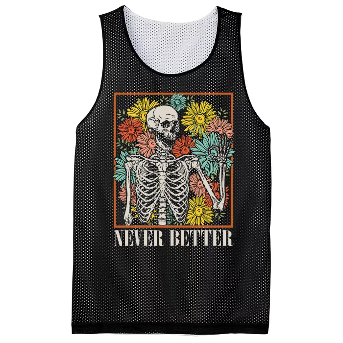 Halloween Never Better Skeleton Floral Skull Funny Mesh Reversible Basketball Jersey Tank