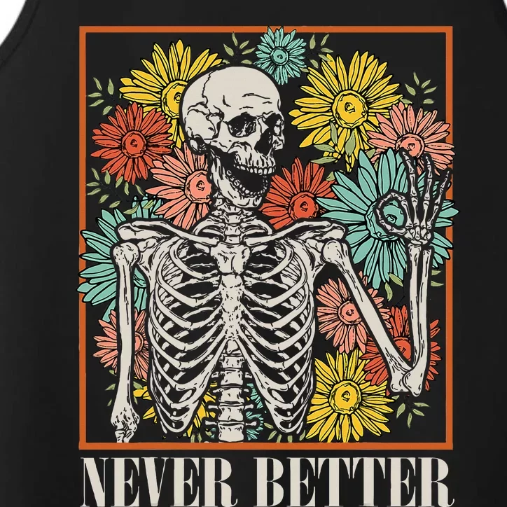 Halloween Never Better Skeleton Floral Skull Funny Performance Tank