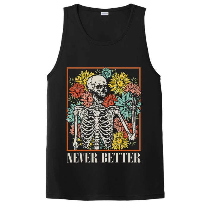 Halloween Never Better Skeleton Floral Skull Funny Performance Tank