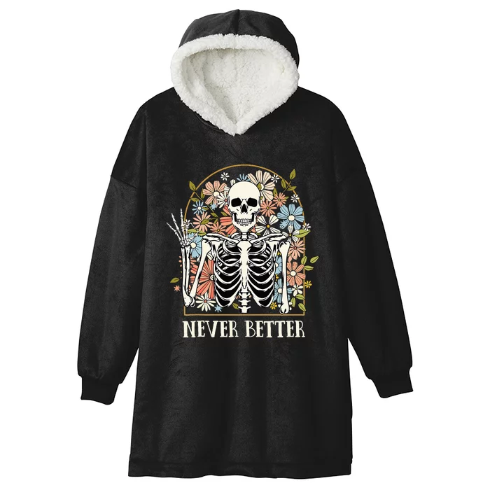 Halloween Never Better Skeleton Floral Skull Hooded Wearable Blanket