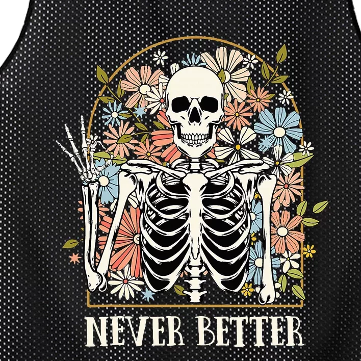 Halloween Never Better Skeleton Floral Skull Mesh Reversible Basketball Jersey Tank