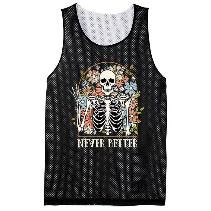 Halloween Never Better Skeleton Floral Skull Mesh Reversible Basketball Jersey Tank