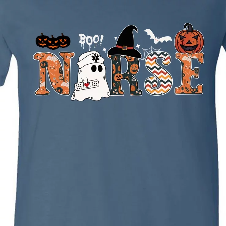 Halloween Nurse Boo Boo Crew Nurse Funny Ghost Gift V-Neck T-Shirt