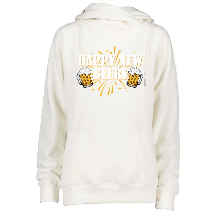 Happy New Beers Gift Holiday Season Beer Ing New Years Eve Gift Womens Funnel Neck Pullover Hood