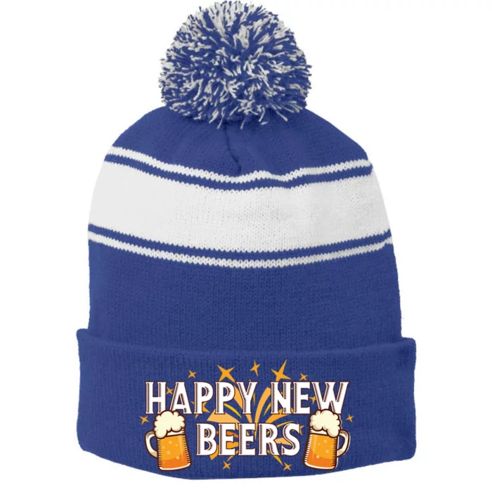 Happy New Beers Gift New Year Nye Party Funny New Years Eve Cute Gift Stripe Pom Pom Beanie