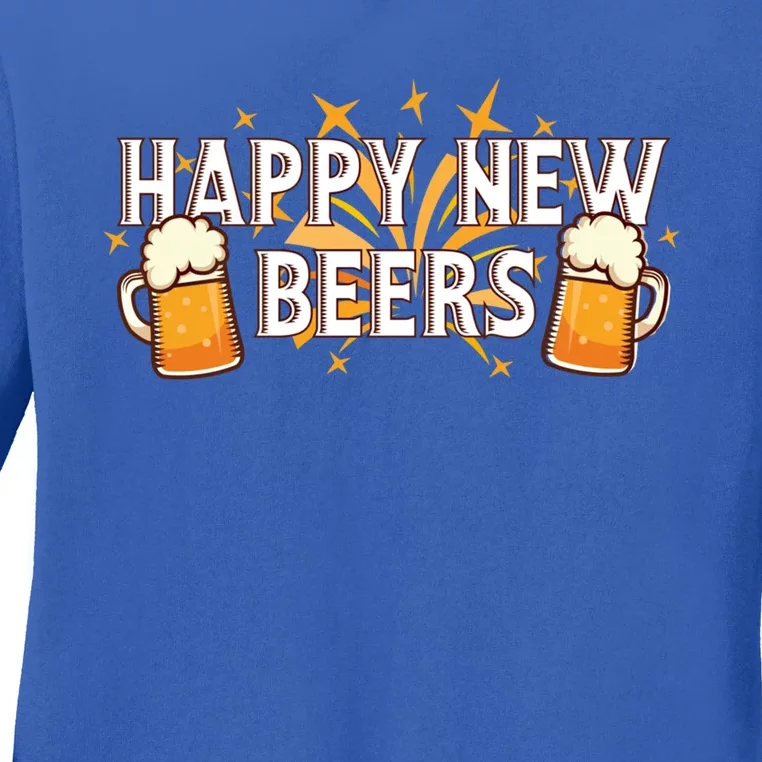 Happy New Beers Gift New Year Nye Party Funny New Years Eve Cute Gift Ladies Long Sleeve Shirt