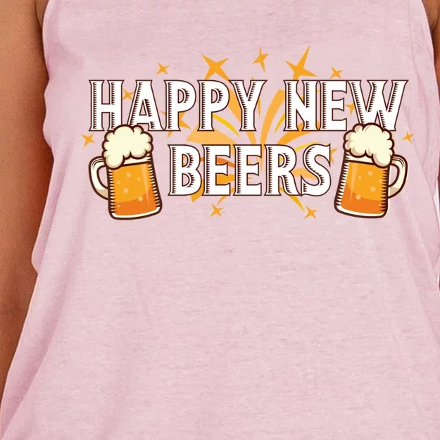 Happy New Beers Gift New Year Nye Party Funny New Years Eve Cute Gift Women's Knotted Racerback Tank