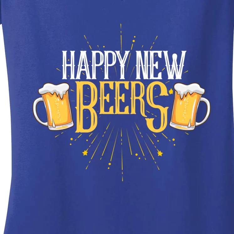 Happy New Beers Funny New Year Party New Year's Eve Funny Gift Women's V-Neck T-Shirt