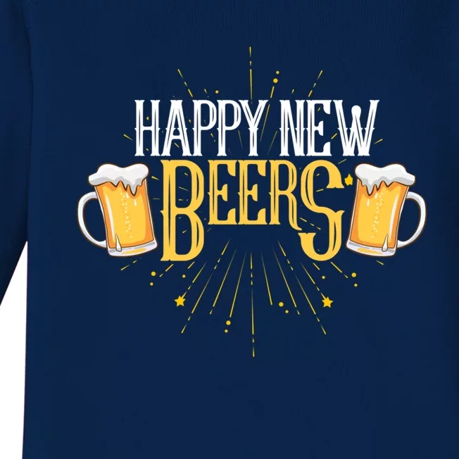 Happy New Beers Funny New Year Party New Year's Eve Funny Gift Baby Long Sleeve Bodysuit