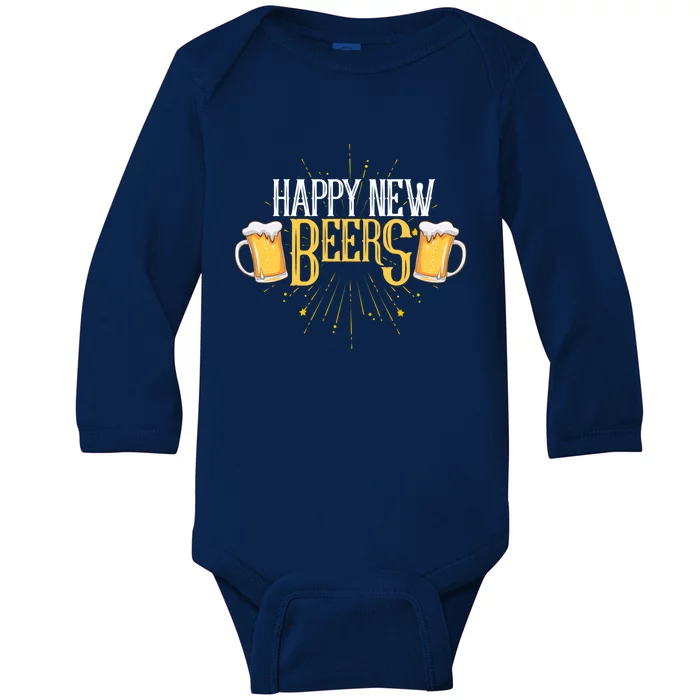 Happy New Beers Funny New Year Party New Year's Eve Funny Gift Baby Long Sleeve Bodysuit