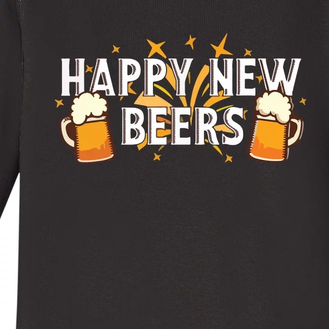 Happy New Beers New Year NYE Party Funny Baby Long Sleeve Bodysuit