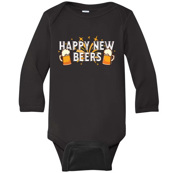 Happy New Beers New Year NYE Party Funny Baby Long Sleeve Bodysuit