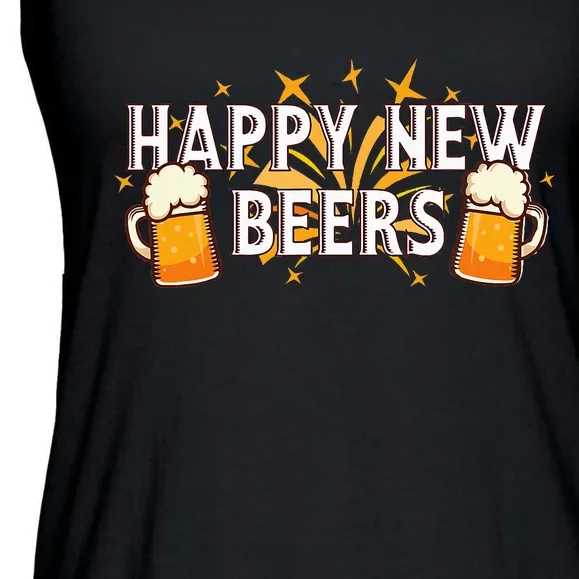 Happy New Beers  New Year NYE Party Funny New Years Eve Ladies Essential Flowy Tank