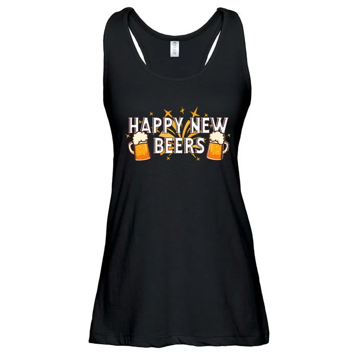 Happy New Beers  New Year NYE Party Funny New Years Eve Ladies Essential Flowy Tank