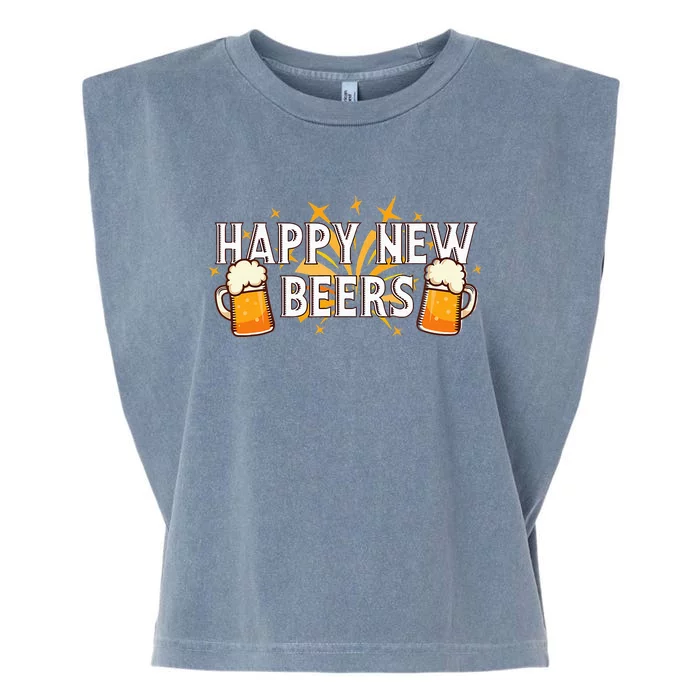 Happy New Beers  New Year NYE Party Funny New Years Eve Garment-Dyed Women's Muscle Tee