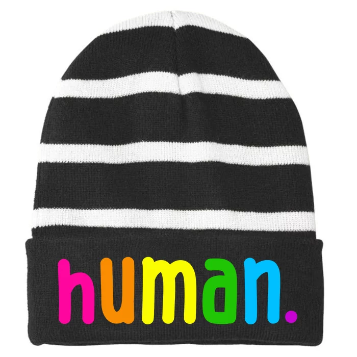 Human Neon Colorful Striped Beanie with Solid Band