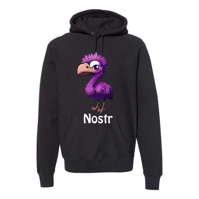 Hey Nostr Cool Nostrich Purple Ostrich for Nostr Plebs Premium Hoodie